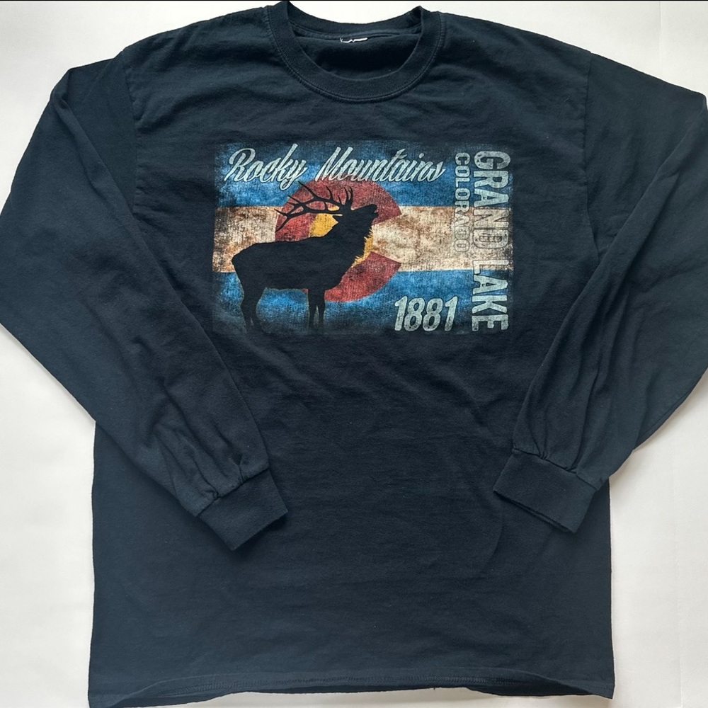 Grand Lake, Colorado Long Sleeve Graphic Tee Navy Blue Size M